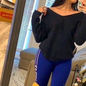 🔥Off the Shoulder sweater with crosses on the back In Navy Blue